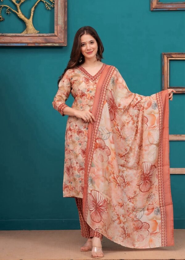 Zohra Kurti – Elegant Beige Floral Kurti Set for Women