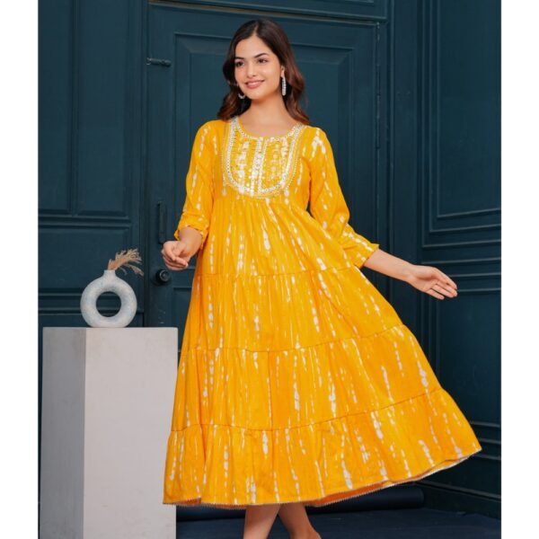 Tiered Flared Dress with Traditional Embroidery